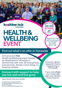 Healthwatch Tameside Event 21.10.26 Social Media Graphic